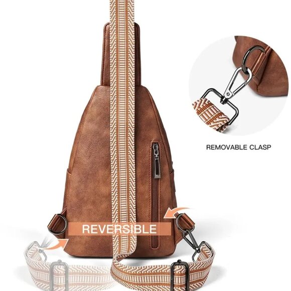 LATMAP Sling Bag For Women Fanny Pack Faux Leather  Backpack Brown NWT - Picture 3 of 14